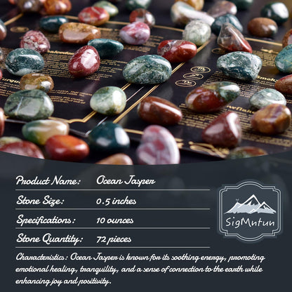 SigMntun Polished Ocean Jasper Crystal Stone Set - 72 Pcs, 0.5" 10 oz Handpicked Natural Tumbled Gemstones Rocks, Pebbles for Reiki, Chakra, Healing, Home Decor