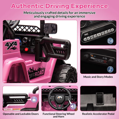 GarveeLife Kids Ride On Toy for Ages 37-96 Months, Electric Truck Ride On Toys with 5MPH Max Speed, Remote Control, Accelerator Pedal, Treaded Tires, Steering Wheel, Music and Story, Pink
