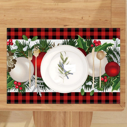 Linen Red and Black Buffalo Check Plaid Christmas Placemats Set of 4 Farmhouse Winter Christmas Xmas Holiday Home Kitchen Table Decorations