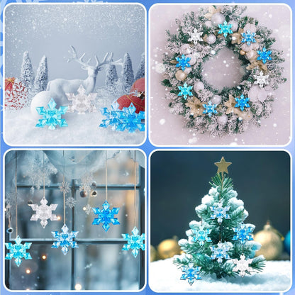 BOARDFEB 60Pcs Christmas Acrylic Snowflake Ornaments, Winter 3D Translucent Snowflake Hanging Ornaments for Tree Crystal Pendants with Rope for Holiday Party DIY Decor (Blue 43mm)