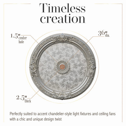 AFD Home Antique Round Silver Chandelier Ceiling Medallion or Fan Medallion, 36 Inches