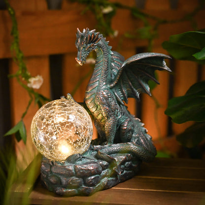TERESA'S COLLECTIONS Garden Sculptures & Statues, Solar Dragon Outdoor Statues Figurines, Resin Bronze Gothic Garden Decor Lawn Ornaments Patio Yard Decorations Gifts for Mom Women, 8"