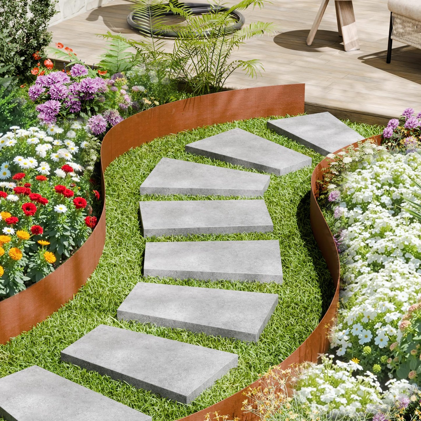 VEVOR Steel Landscape Edging, 6 Packs 40 x 8 in Weather-Resistant & Pre-Rust Metal Landscape Edging, Bendable Garden Edging Border, Shark Spike, Lawn Edging for Flower Bed Yard Pathway Divider