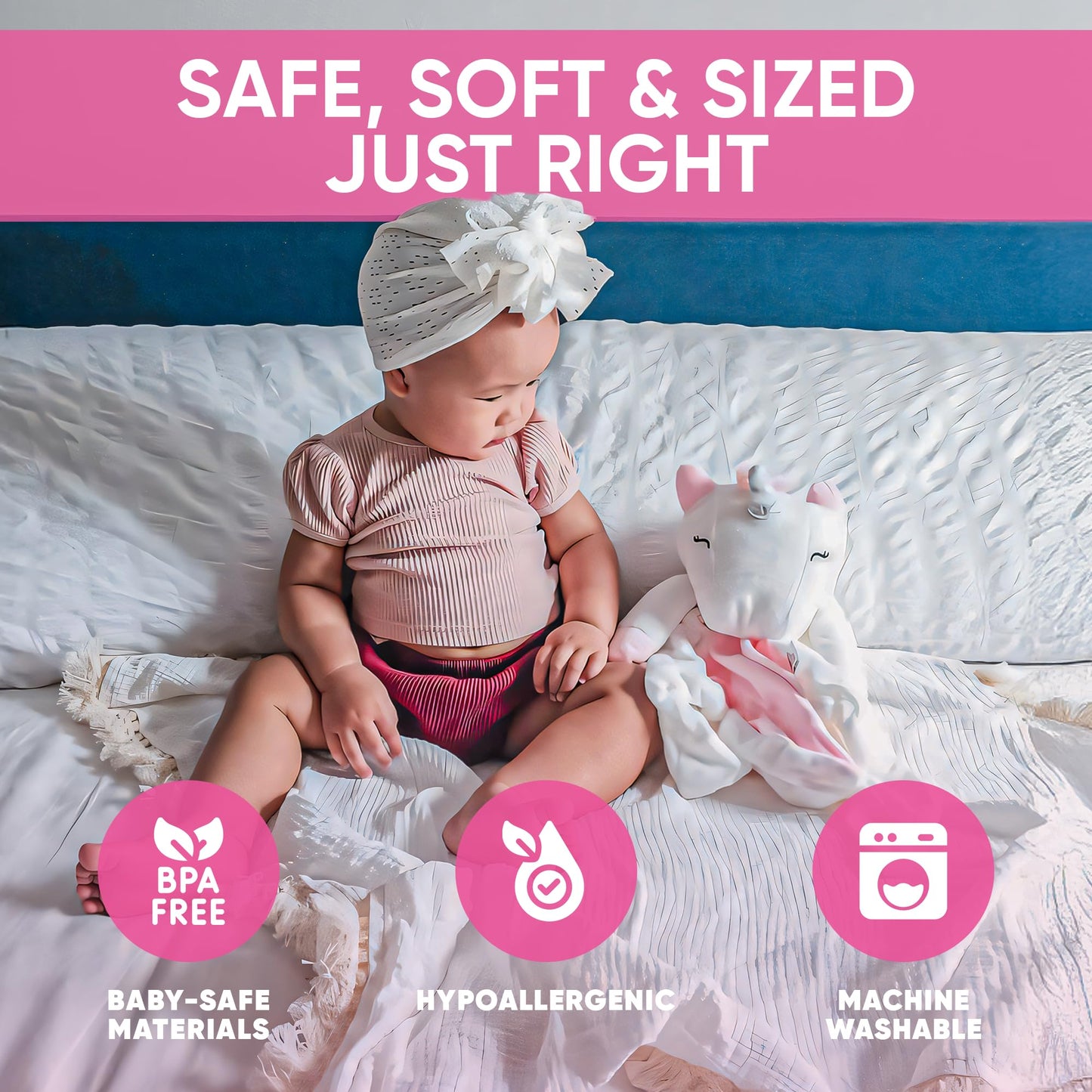 Love By Emi 4 in 1 Baby Lullaby Sleep Soother Toy - Stuffed Animal Sound Machine & Pacifier Holder | Heartbeat White Noise & Music | Plush Unicorn Lovey Sleep Aid Security Blanket (0-3 Years)