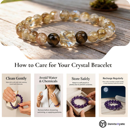 Dare to Mystic Golden Rutilated Quartz Bracelet for Wealth & Confidence – Natural Citrine & Tiger’s Eye Crystal Beaded Bracelet, Adjustable Energy Jewelry with Luxury Gift Box for Men & Women