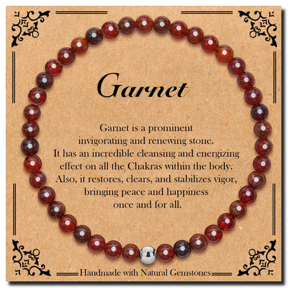 BONNY BOXX 4mm Natural Stretch Orange Garnet Bracelet for Unisex, Handmade Elastic Healing Crystal Gemstone Bracelet Yoga Stress Relief Gift for Men Women