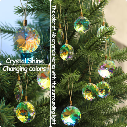 LUMITI 12 Pcs Crystal Glass Christmas Balls Ornaments, 1.18″ Mini Round Prism Flower Xmas Tree Decorations, Hanging Ornament for Wedding Party Home Decor (Crystal AB)