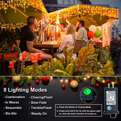 XmasBokeh Icicle Lights for Outside - 33FT 400 LED Icicle Christmas Lights Outdoor with 75 Drops, Plug in Connectable Curtain String Light for Indoor House Patio Roof Holiday Decor, Warm White