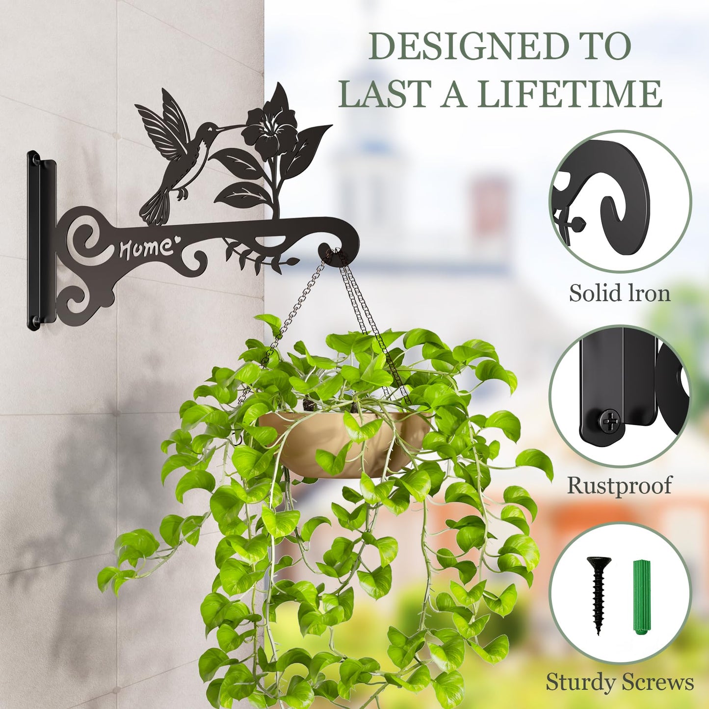 BBTFAA Metal Plant Hooks (2-Pack) - Decorative Wall Hangers with Bird Design for Indoor & Outdoor Use - Hanging Brackets for Plants, Flower Baskets, Bird Feeders, Lanterns - Patio, Garden, Home Decor
