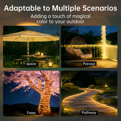 BANBANJO Solar Rope Lights for outside, 66ft 200 LED Solar string Lights with 8 Modes, Waterproof Solar Outdoor Light for Patio Garden Party Tree Porch Pool Fence Outdoor Holiday Xmas Decor-Warm White