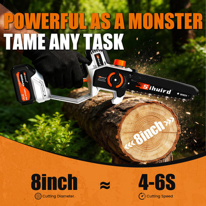 Sihuird Mini Chainsaw Cordless, 8 Inch Electric Chainsaw with 2 x 4.0Ah Battery, Manganese Steel Chain & Automatic Oiler, for Tree Trimming Wood Cutting, Best Gifts for Father, Dad, Husband -SL9102