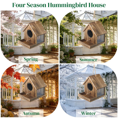DIY Wooden Hummingbird House Kit for Outside Hanging, Ideal Bluebird Hummingbird House for Outdoors With Transparent Viewing Window, Built-in Bird Feeder, Gift for Bird Lovers, Great Garden Decoration
