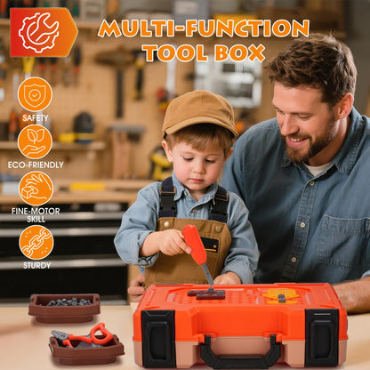 REXBETI Kids Tool Bench with Realistic Electric Drill and Tool Box, Pretend Play Kids Workbench Construction Kits, Toddler Tool Set, Birthday Gifts for Ages 3-8 Years Old