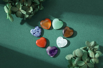 YATOJUZI 7 Chakra Natural Heart Healing Crystals Rose Quartz Amethyst Heart Love Stones Set Bulk Polished Pocket Palm Thumb Gemstones Chakra Reiki Balancing 0.8 inches