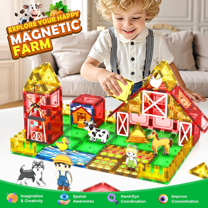 IGIVI Magnetic Tiles Farm Animals Toddler Toys, STEM Magnet Building Blocks for Kids Ages 3-5 5-7 4-8, Preschool Montessori Sensory Toys Gifts for 3+ Year Old Boys & Girls