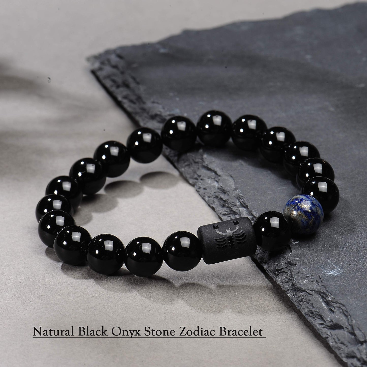 VLINRAS Zodiac Scorpio Bracelet for Men Women Scorpio Gifts Natural Black Onyx Stone Zodiac Bracelet Jewelry