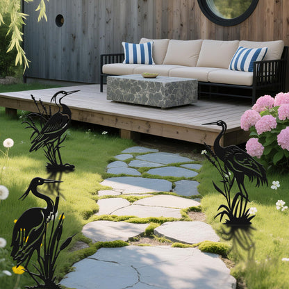 YATEASLU Cranes for Garden,Exquisite Metal Yard Decor Trio: Lifelike Heron Statues Outdoor for Patio & Lawn, Premium Metal Yard Art Gift Set