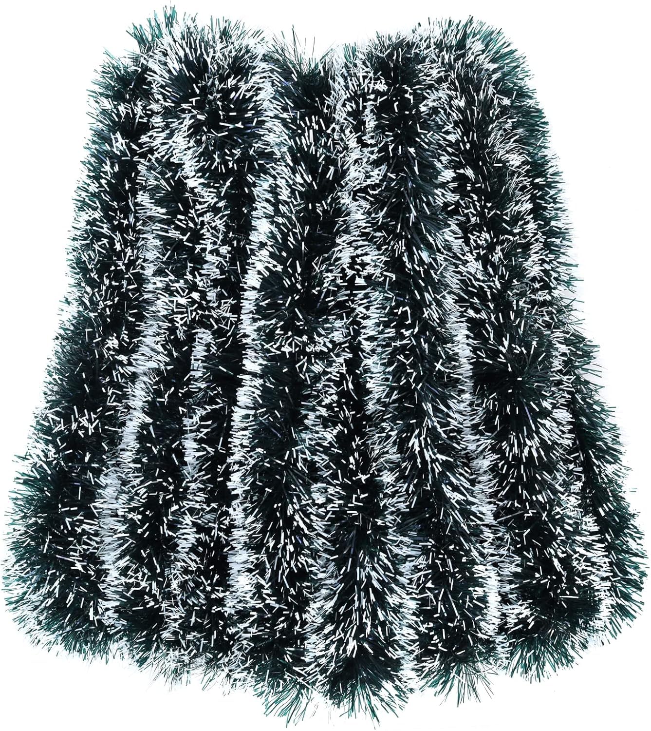 32.8 Ft Christmas Tinsel Garland, Dark Green Garland-Thick White Snow Metallic Garland for Christmas Tree, Wedding Birthday Xmas Disco Holiday Party