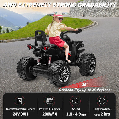 JOYRACER 24V Kids ATV 4 Wheeler, 4x4 Ride On Toys Car w/ 800W Motors, 9AH Battery Powered Car w/Remote Control, Bluetooth, MP3, USB, Spring Suspension, 2-Seater Quad for Boys Girls, Black