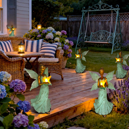 Solar Fairy Garden Statue Decor - Gifts for Women Mom Mother's Day, 10 Inch Angel Girls Resin Figurine Waterproof Home Decoration with Hummingbird LED Lights for Bedroom Balcony Table Yard Patio