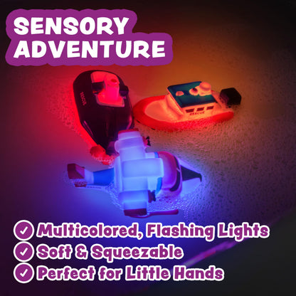 Tub Works® Ocean Rescue™ Vehicles Light Up Bath Toys, 6 Pack | Water-Activated Light Up Toys Flash & Change Color | Easy-Grip Baby & Toddler Bath Toys | Sensory Toys with Bath Lights for Kids Bath