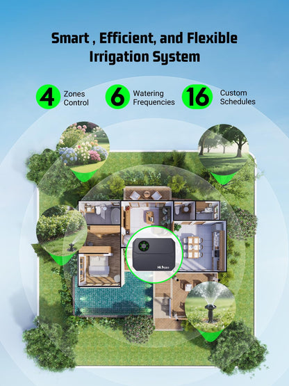 Smart Sprinkler Controller, 5G&2.4G Irrigation Timer Easy Use Free App, 4 Zone + 16 Plans, Save Water Auto Skip Rain, Freeze & Wind, 10 Minutes Install for Lawn Garden Yard