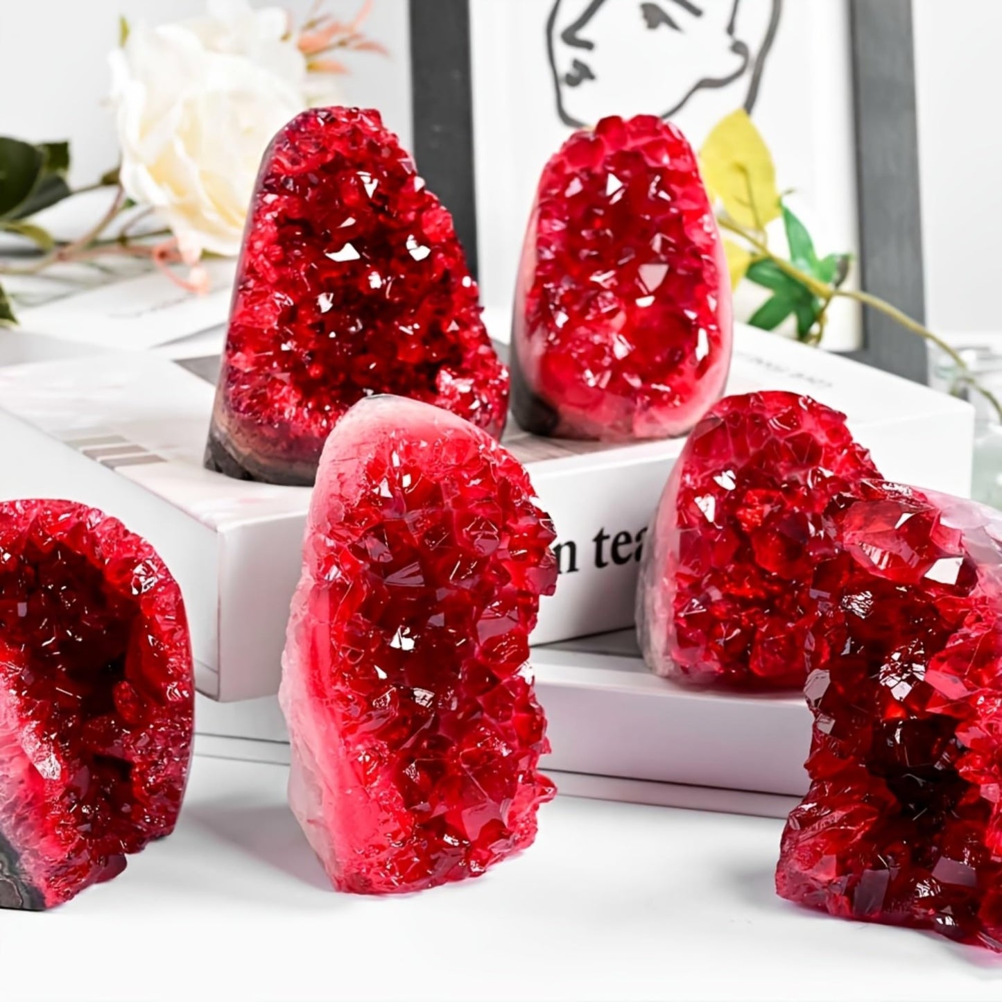 CrystalHola 1Pc Claret Raw Geode, 200-300g Quartz Cluster for Home Feng Shui Ornaments Energy Stone Healing Tools Meditation Feng Shui Decoration,Stone Display Piece, Mineral Specimen