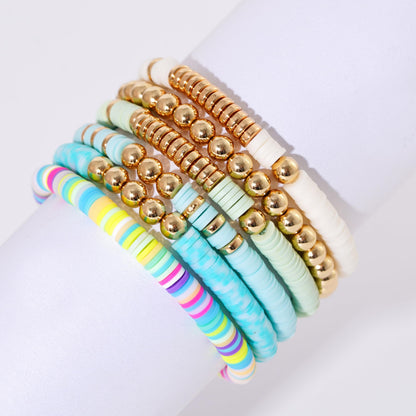 GOOJIDS Surfer Heishi Clay Bead Bracelets for Women Bohemian Stackable Gold Plated Beaded Stretch Bracelets Elastic Layering Friendship Bracelets Set Boho Jewelry