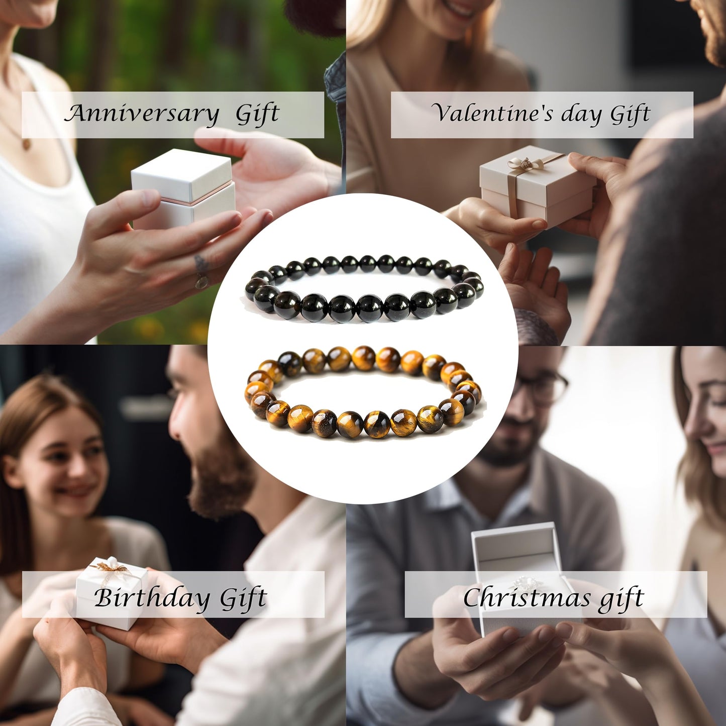 Cryhand Handmade 8mm Beaded Bracelets For Men Protection Bracelet For Women Chakra Feng Shui Stretchy Handmade Lucky Money Stretchy Crystal Bracelets Best Gifts (Tigers/Tourmaline)