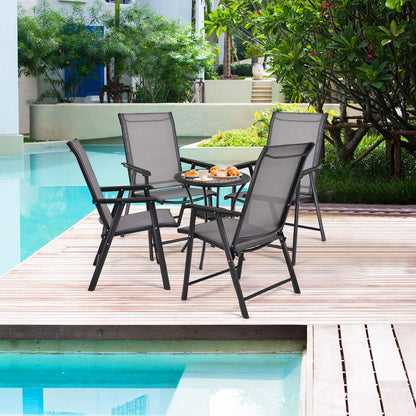 Giantex Set of 4 Folding Patio Chairs, Outdoor Portable Dining Chairs for Garden Camping Poolside Beach Deck Lawn, 4-Pack Sling Armchairs, Metal Frame, Grey
