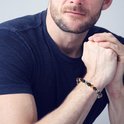 ANAYA AGATE Healing Crystal Bracelet – Chic Gemstone Bracelet for Men and Women – 8mm Round Bead Bracelets for Spiritual Healing, Protection, Positive Energy - Triple Protection