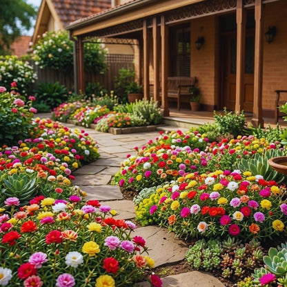 Portulaca Moss Rose Plants Live, 4 to 6 Inc Tall, Live Moss Rose Plant, Mix Portulaca Flower Ground Cover Plant