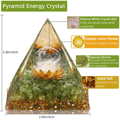 Hopeseed Orgone Pyramid for Positive Energy, Orgonite Natural Peridot&White Crystal Healing Crystals Pyramid for Reduce Stress Chakra Reiki Healing Meditation Cleanses the Mind and Boosts Confidence