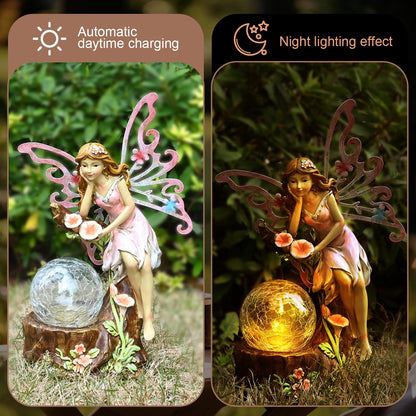 Yiosax Garden Fairy Statue Outdoor Decor-Solar Flower Fairy Figurines-Garden Fairies Statues Decoration for Outside Lawn Yard Patio,Garden Ornament Gift,Tall 11.8 Inches