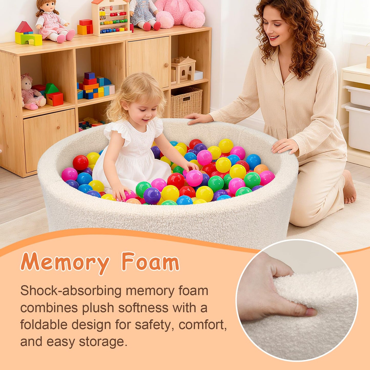MEOGETY Kids Foam Ball Pits for Toddlers Babies Dogs Cats, Soft Infant Baby Ball Pit Pool for Girls and Boys Gifts, (Balls NOT Included) Imitation Teddy Colours