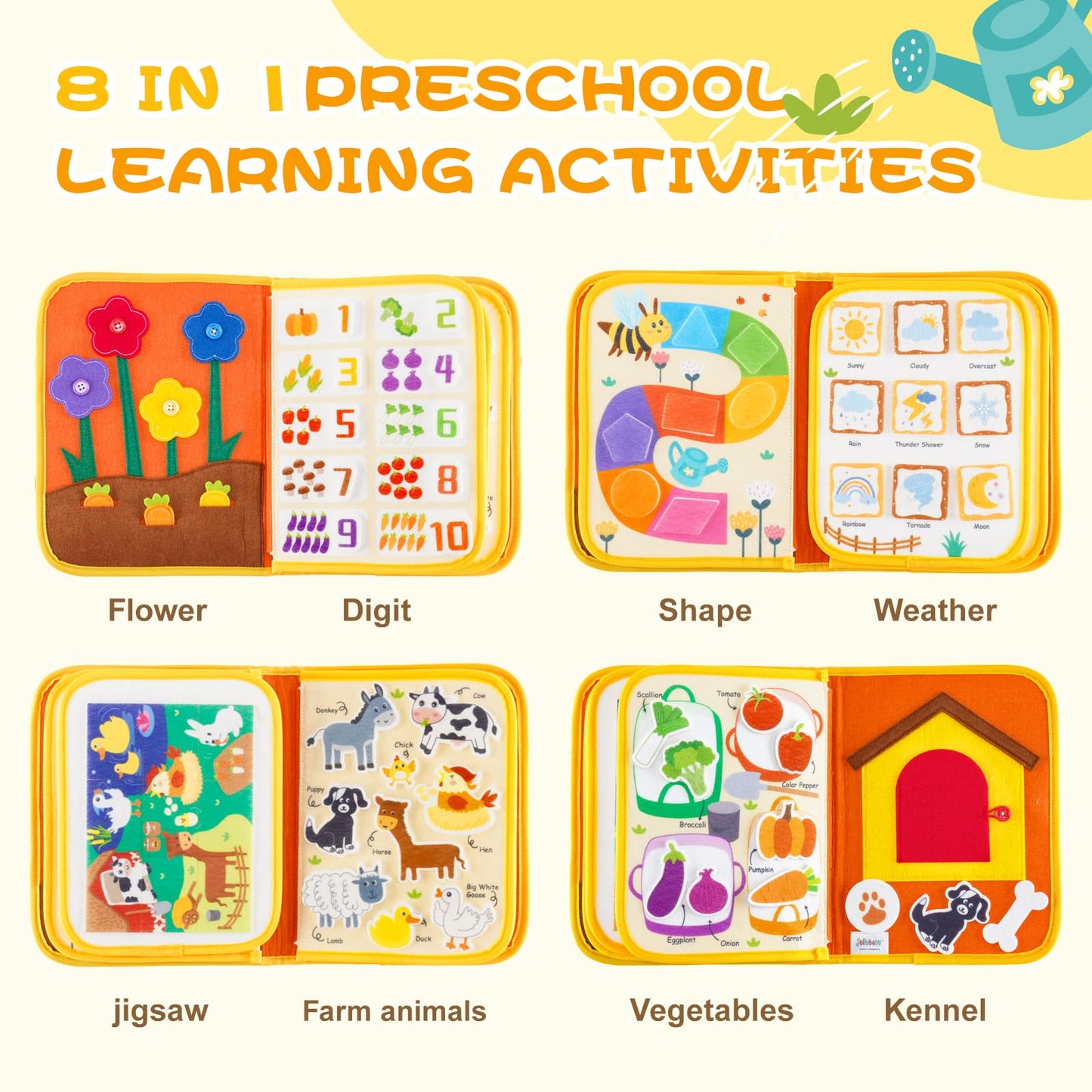 Jollybaby Montessori Activity Busy Book for Toddlers, Preschool Educational Learning Busy Board for 3 Year Old, Felt Quiet Book Birthday Gift - Farm