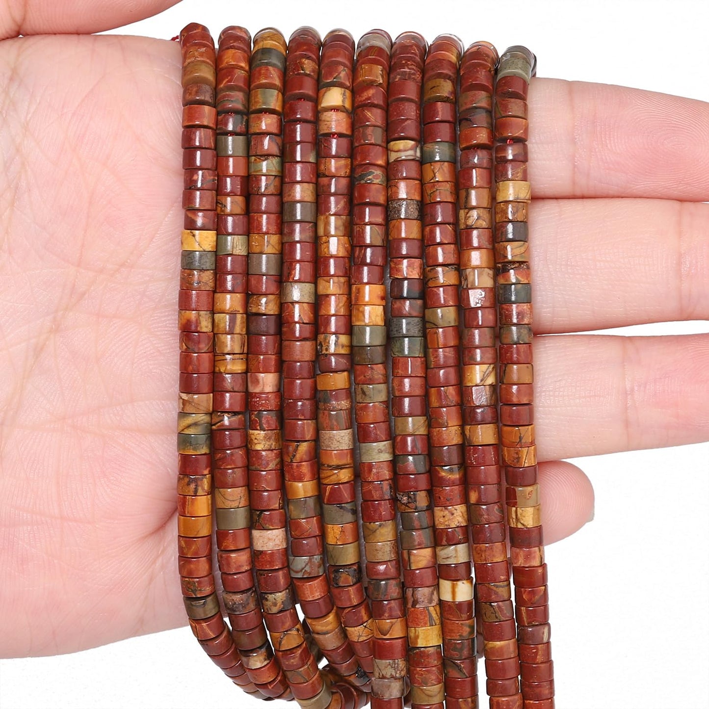 NITOPUPU 150Pcs 4×2mm Natural Picasso Jasper Spacer Stone Beads for Jewelry Making Supplies, Loose Semi Flat Round Gemstone Tube Beads for Bracelets DIY Crafts