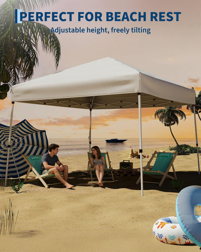10x10ft Pop Up Canopy Tent with Slant Legs – Outdoor Instant Gazebo Shelter, UV-Resistant Waterproof Cover, Adjustable Height, Carrying Bag – 8x8ft Shade for Patio, Beach, Garden, Events