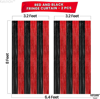 KatchOn Red and Black Fringe Curtain - 6.4x8 Ft Pack of 2 | Red and Black Streamers for Casino Theme Party Decorations | Foil Fringe for Anniversary, Bachelorette | Graduation Decorations 2026