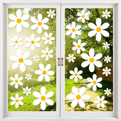 AOWDIAO 108 Pcs White Daisy Window Clings - 9 Sheets, Double-Sided Flower Glass Stickers - Summer & Spring Decorations for Home, Office, School