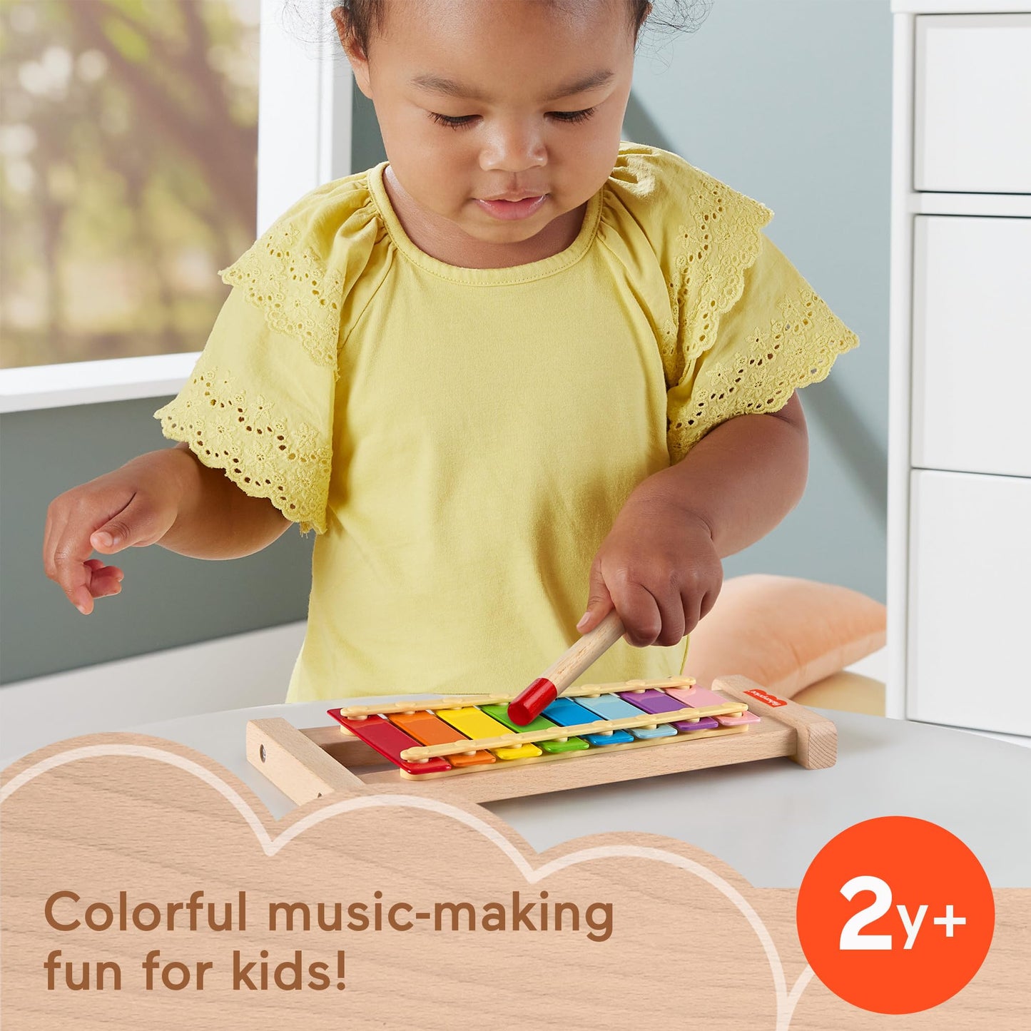 Fisher-Price Wood Toddler Toy Xylophone, Wooden Musical Instrument for Developmental Play Preschool Kids Ages 2+ Years