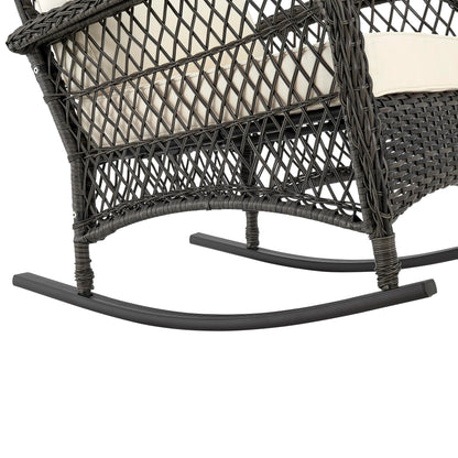 Manhattan Comfort Fruttuo Outdoor Rocking Chair with Removable Waterproof Cushions, Made of Steel Rattan, Weather-Resistant Patio Rocker with Curved Edge and Sturdy Steel Frame, Cream