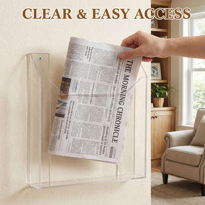 Sliner 2 Pcs Wall-mounted Single Pocket Newspaper Holder Acrylic Brochure Holder Clear Acrylic Display Holders for Home Office Waiting Room Magazine Mail Organizer, 13.38 x 11.50 x 2.24 Inches