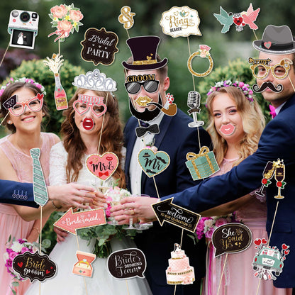 36 PCS Wedding Photo Booth Props Party Supplies Selfie SignsHoliday Picture Decorations Photo Booth Props for Weeding Party Favors Pose Sign Kit Fun for Party