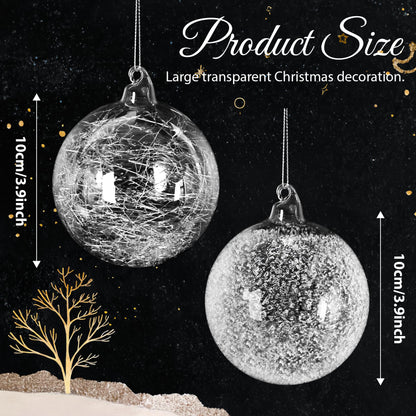 2 Pcs Glass Christmas Ball Ornaments Bulk 4 Inch Christmas Tree Ornaments Large Clear Glass Snowflake Dots Hanging Ball Decorations for Trees Xmas Party Home Decor