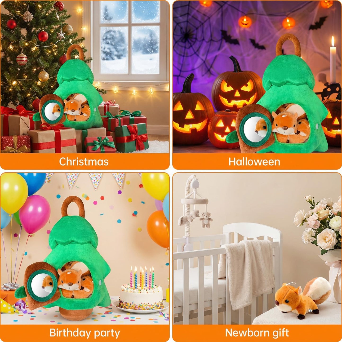 Squirrel Tree Baby Sensory Toy for 6-12 Months, Montessori Plush Hide and Seek Toy for Toddlers 1-3, Infant Developmental Stuffed Animal Playset with 5 Squirrels, Newborn Gift for Boys Girls