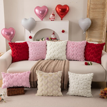 DFXSZ Valentines Pillow Covers 12x20 inch Set of 2 Valentines Day Decoration Pink Heart Soft Plush Faux Fur Jacquard Throw Pillows for Bedroom Sofa Holiday Festivals Home Decor PTK017B12