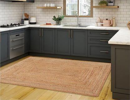 KEMA Jute Braided Area Rug, 4x6 Feet (48x72 Inches) - Rustic Vintage Braided Reversible Rectangular Rug, Shag Rugs for Bedroom, Jute Kitchen Rug, Living Room Rugs