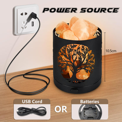 SUNYA Himalayan Salt Lamp - Metal Basket with 5 LED Bulbs, Pink Rock Salt Lamp Night Light with USB Power Cable. Battery Powered Support