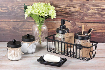 SheeChung Farmhouse Decor Metal Wire Bathroom Storage Organizer Basket Bins - for Cabinets, Shelves, Closets, Vanity Countertops, Under Sinks, Pantry, Laundry Room, Garage - Small, 2 Pack (Black)